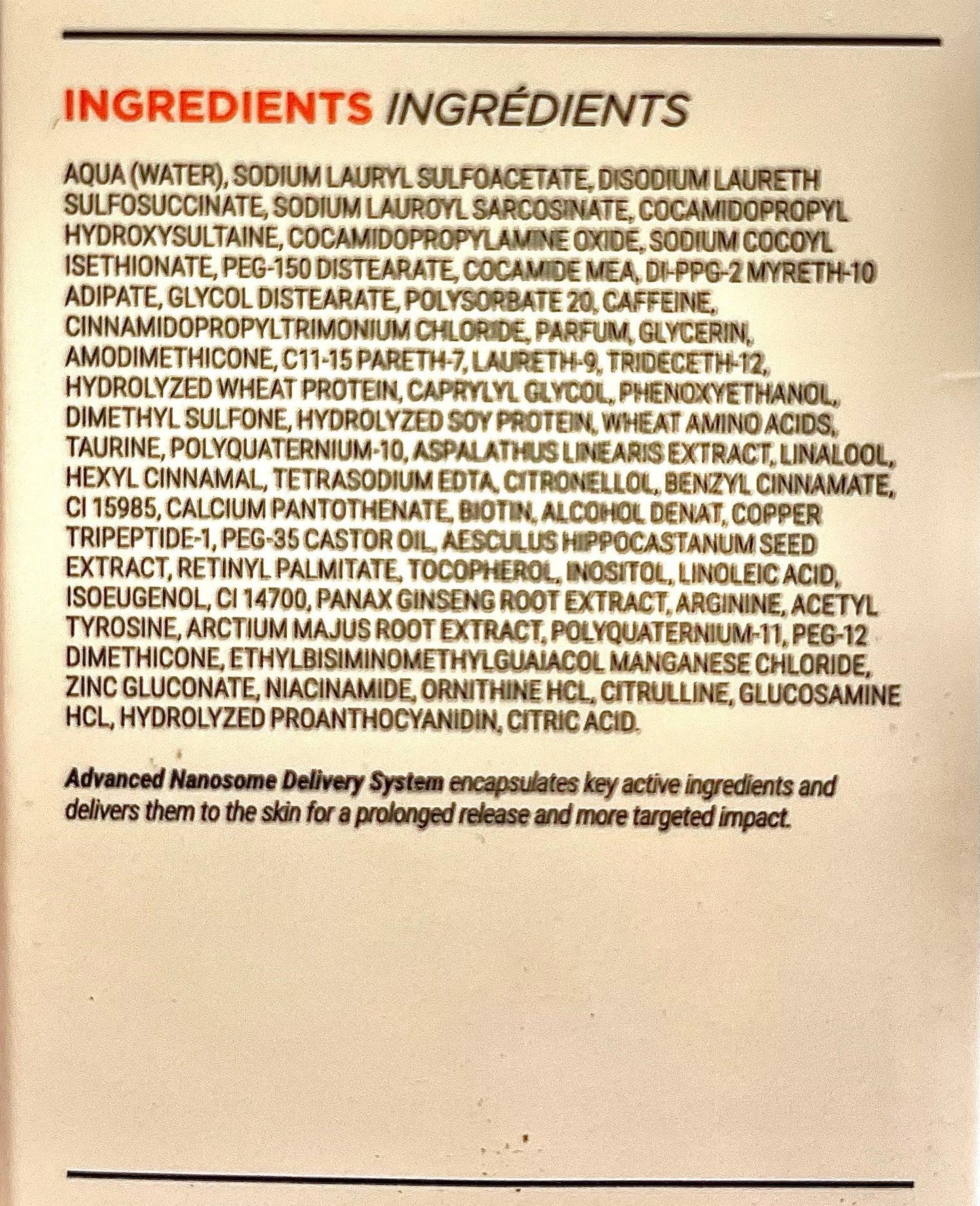 List of Ingredients of the new DS LABORATORIES REVITA SHAMPOO