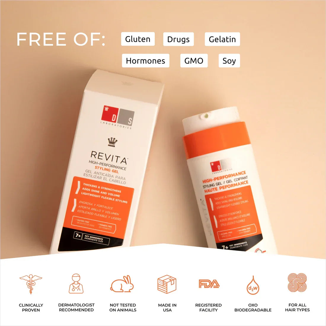 DS Laboratories Revita Styling Gel Free of Gluten, Drugs, Gelatin, Hormones, GMO, SOY