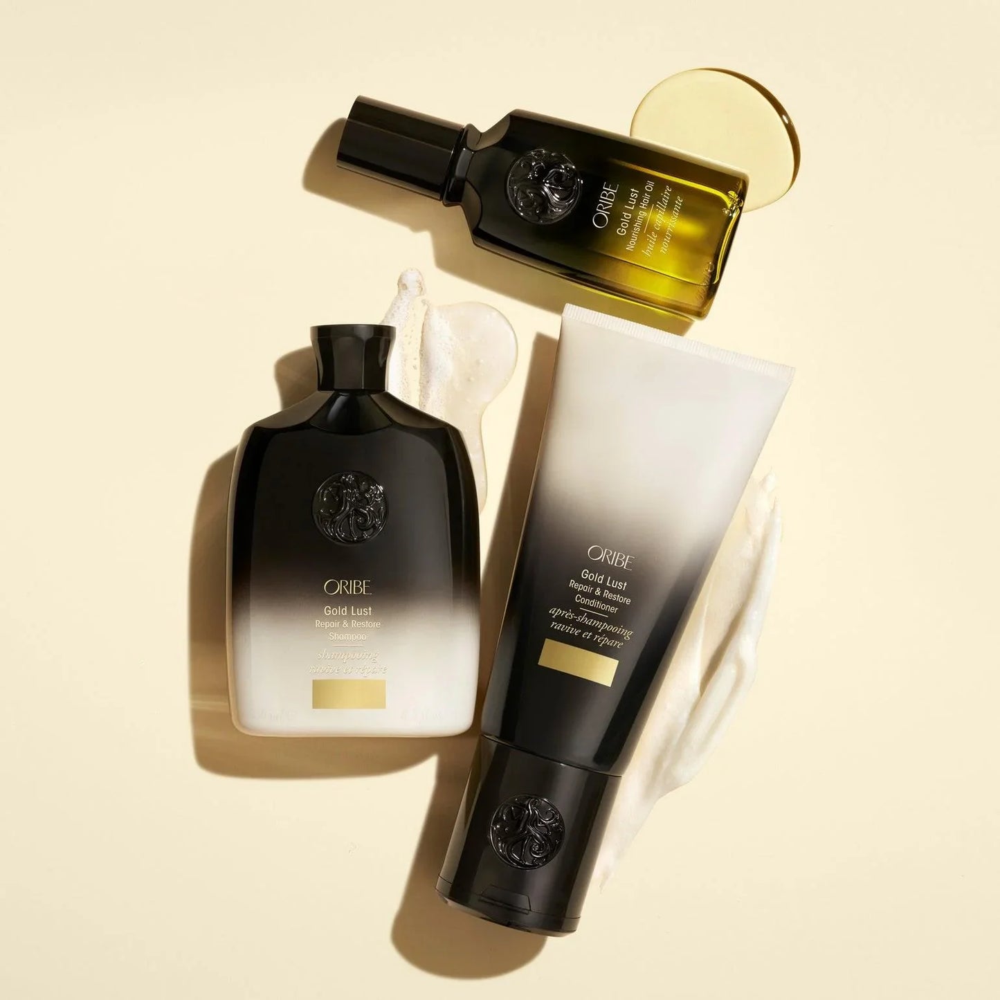 ORIBE Gold Lust Repair & Restore Conditioner Shampoo and oil