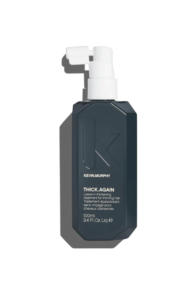 A 100 ml bottle of Kevin Murphy's THICK.AGAIN leave-in hair thickening treatment.