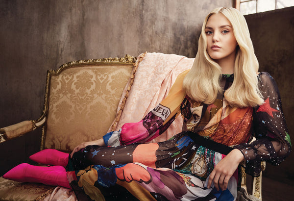 Blonde Hair Model Sitting on a Baroque Couch