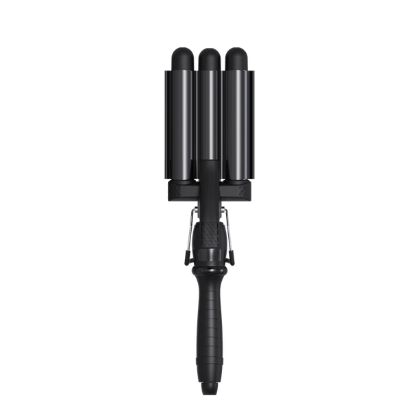 Black hair styling tool with multiple barrels on a white background