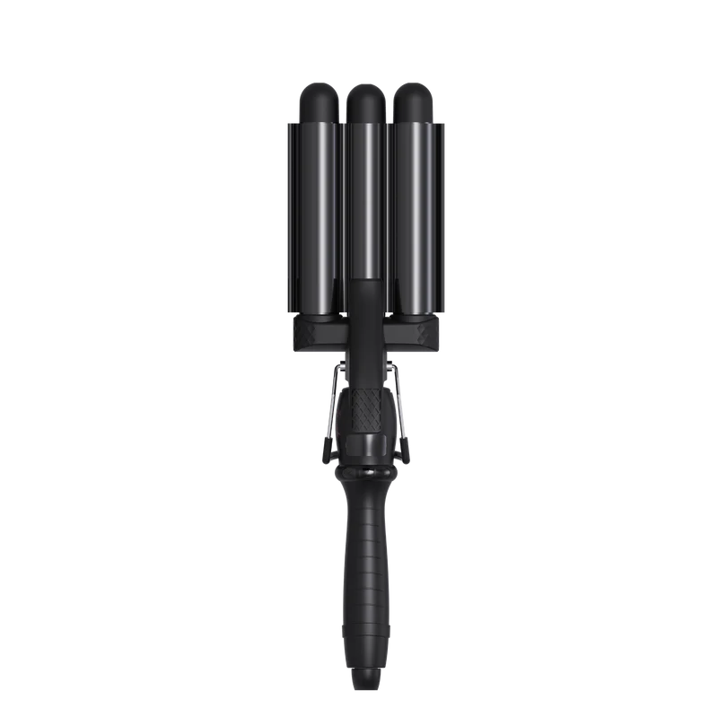 Black hair styling tool with multiple barrels on a white background