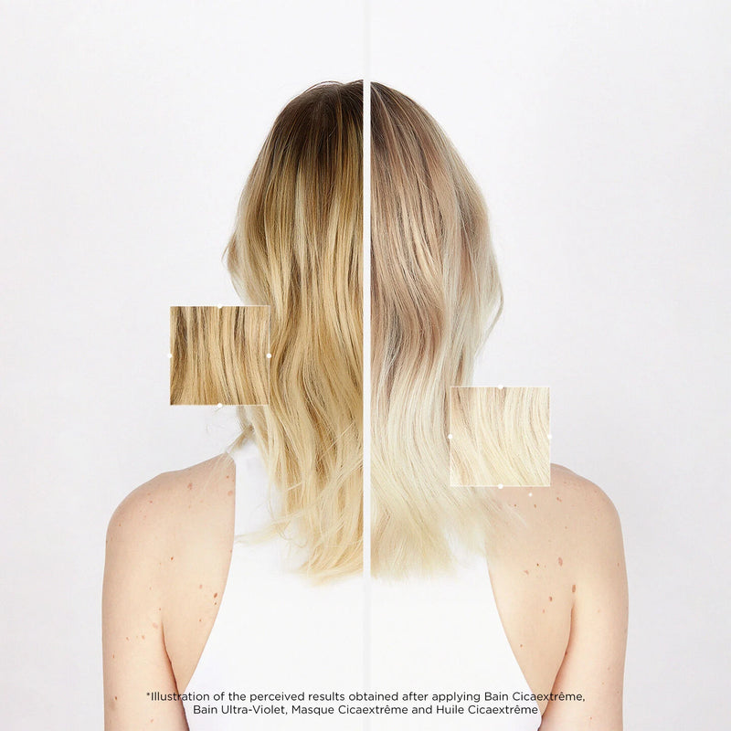 Illustration of hair color comparison with a split image on a white background