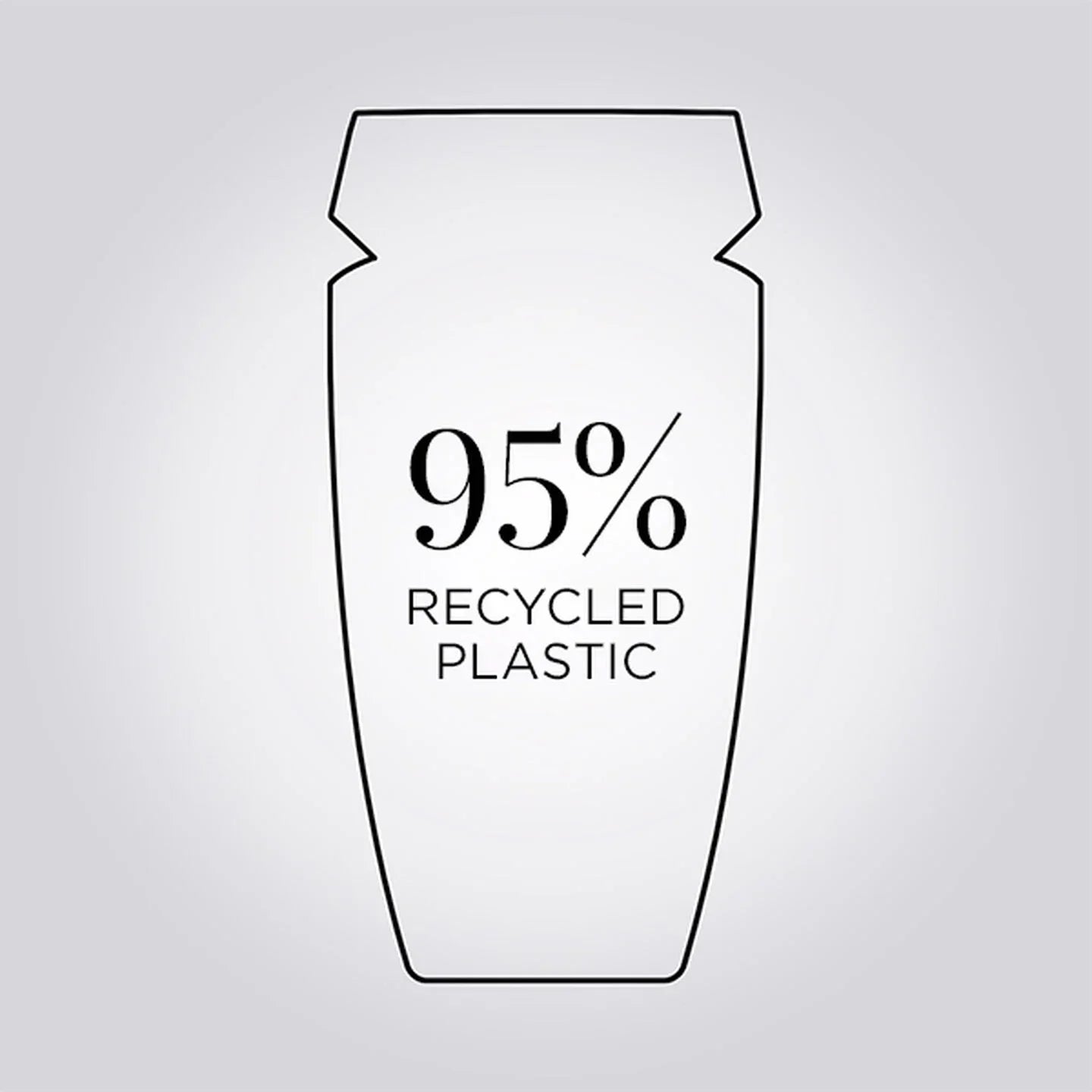 Outline of a container with '95% Recycled Plastic' text on a light gray background