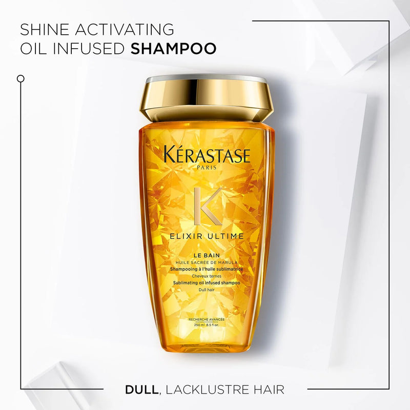 Kérastase Elixir Ultime shampoo bottle with gold cap on a white background