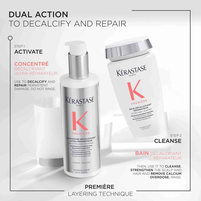 Kérastase hair care products with step-by-step instructions on a white background