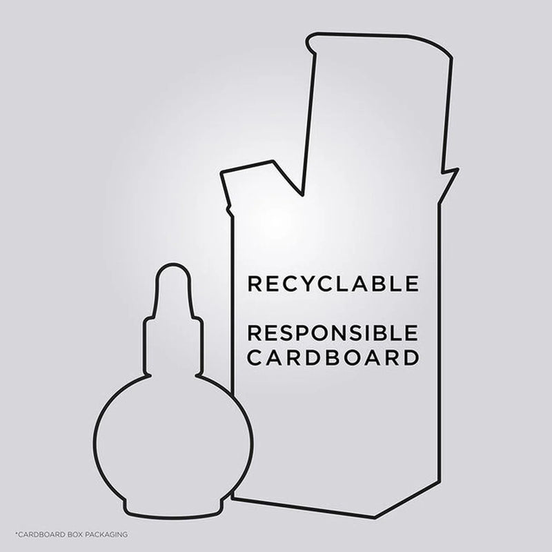 Outline of a cardboard box and bottle with 'Recyclable Responsible Cardboard' text on a gray background