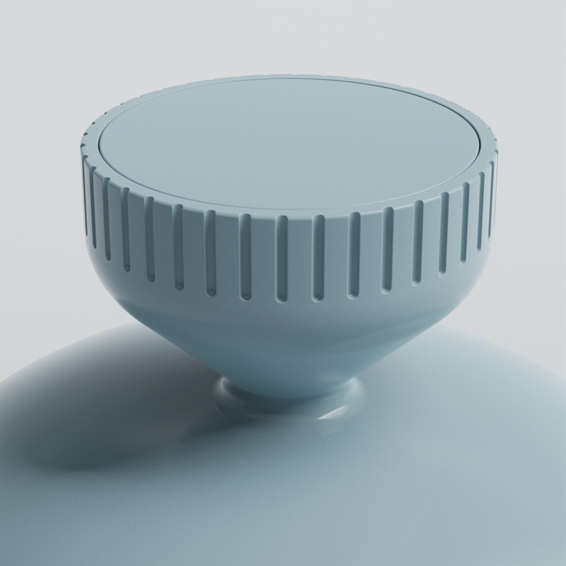 Blue textured knob on a light gray background