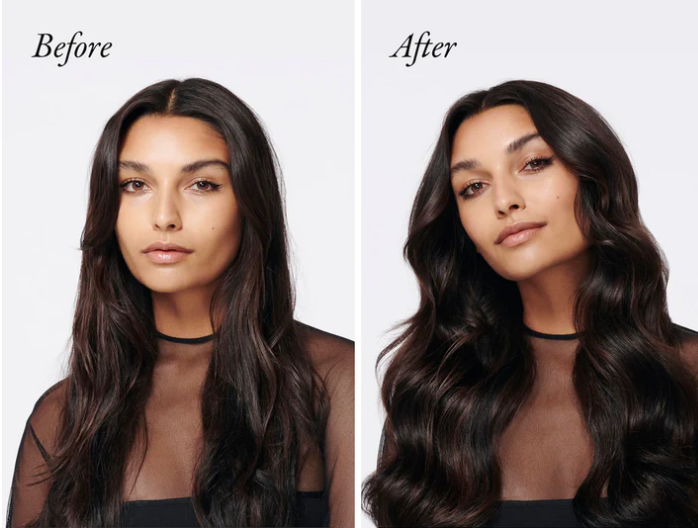 Before and after with the ORIBE Gold Lust Dry Heat Protection Spray
