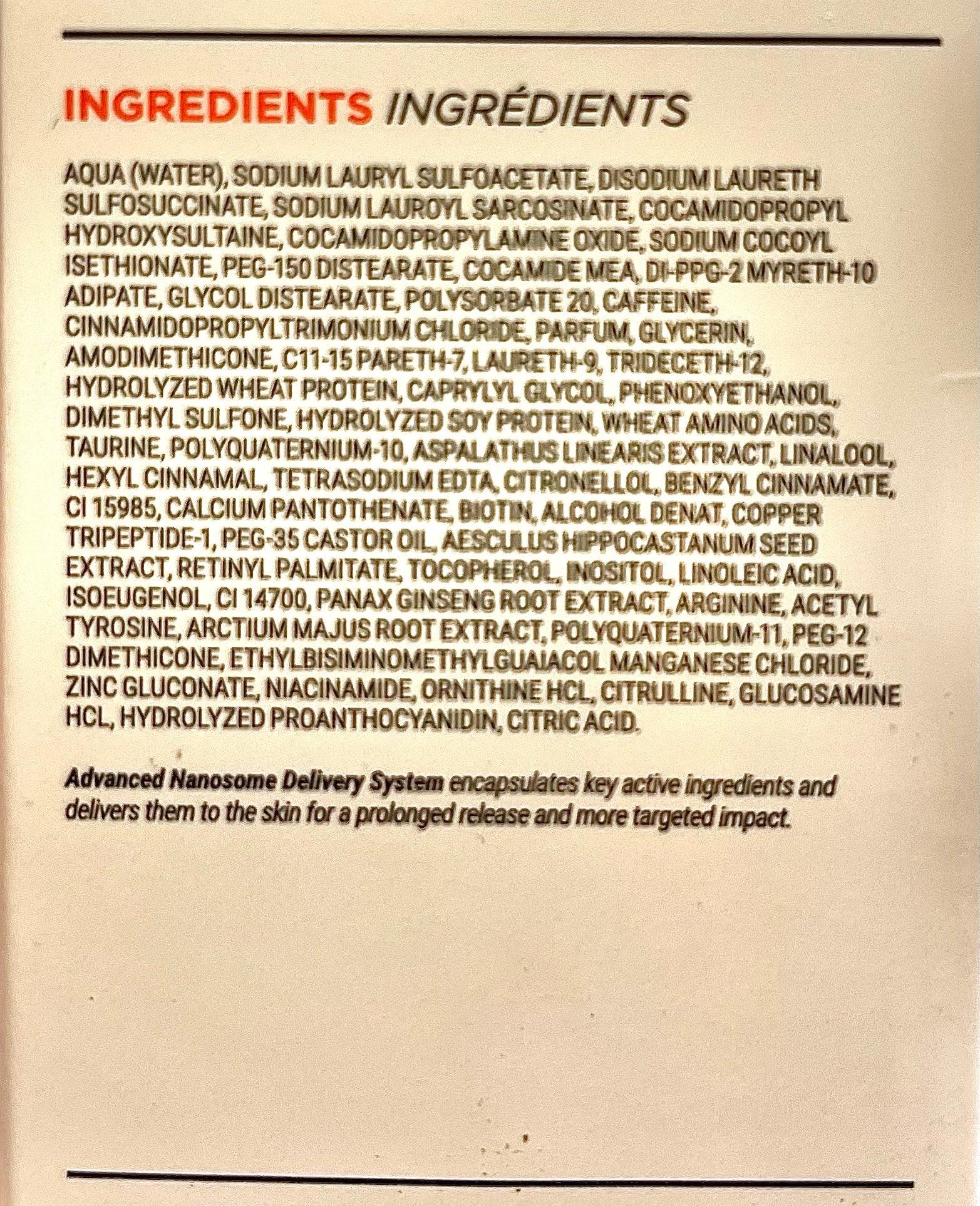 List of Ingredients of the new DS LABORATORIES REVITA SHAMPOO