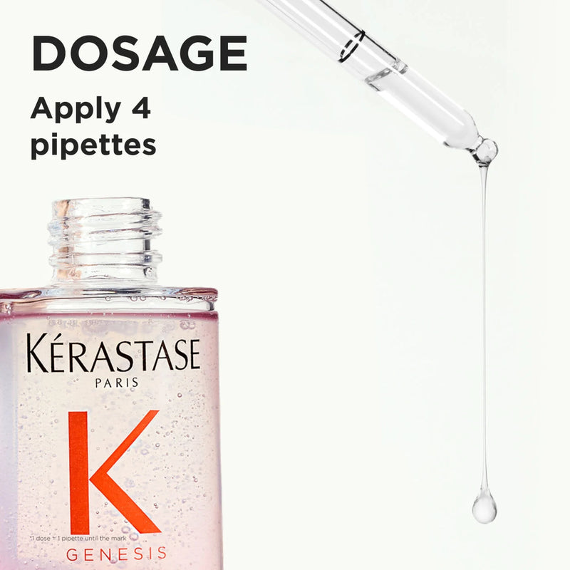 Kérastase Genesis hair care product with pipette and text on a white background