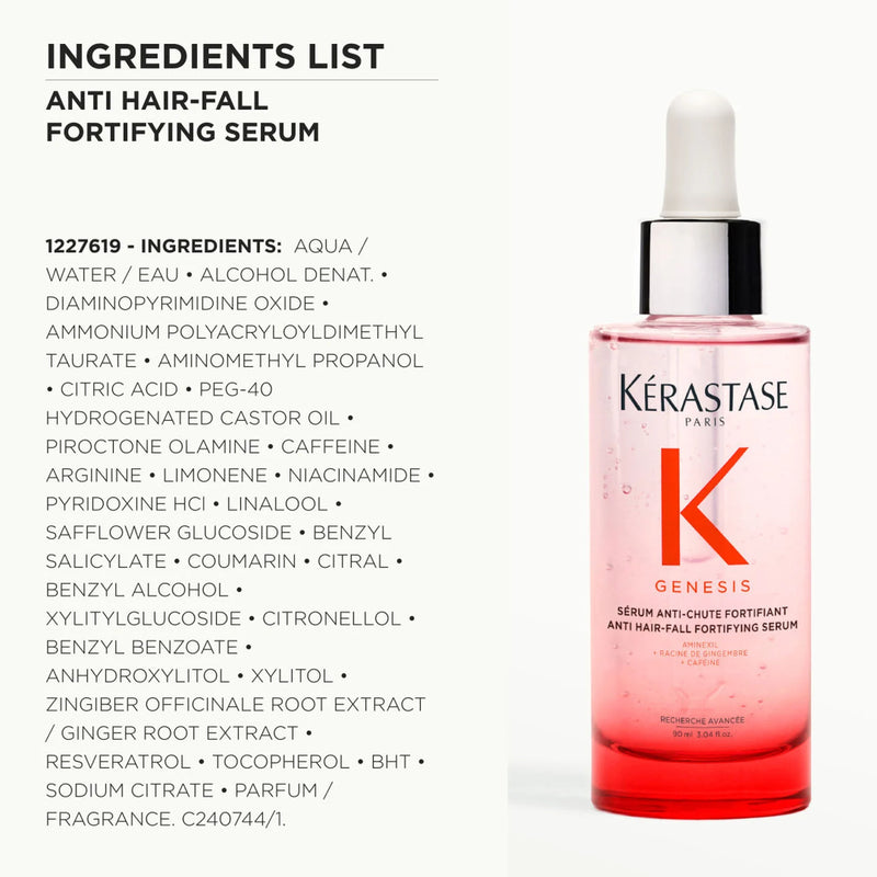 Kérastase Genesis anti hair fall fortifying serum with ingredients list on a white background