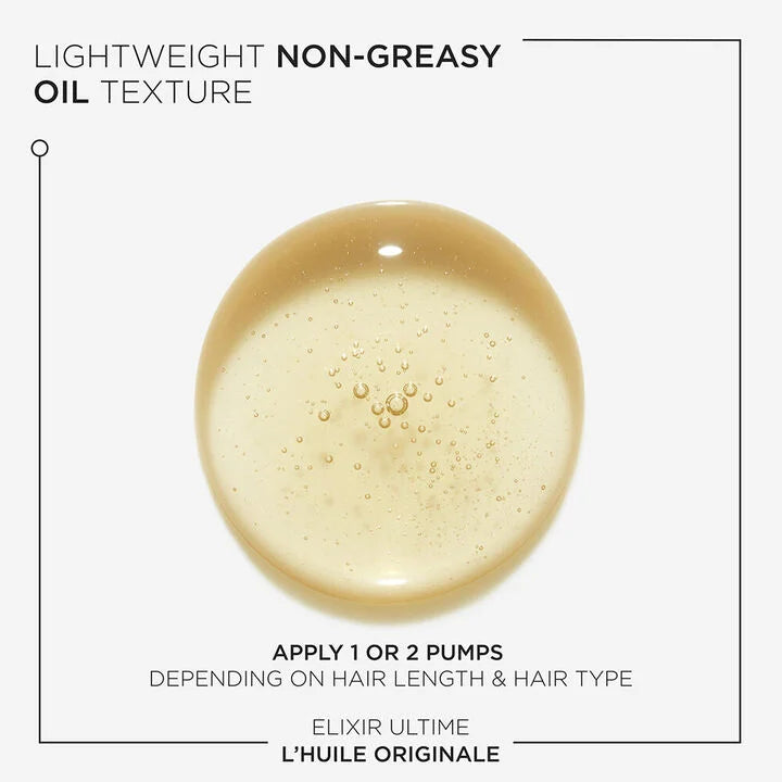 Lightweight non-greasy oil texture with application instructions on a white background