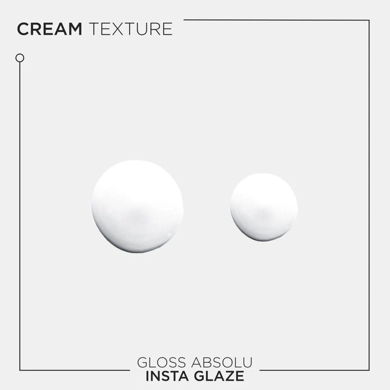 Two white cream textures with 'Gloss Absolu Insta Glaze' text on a light gray background.