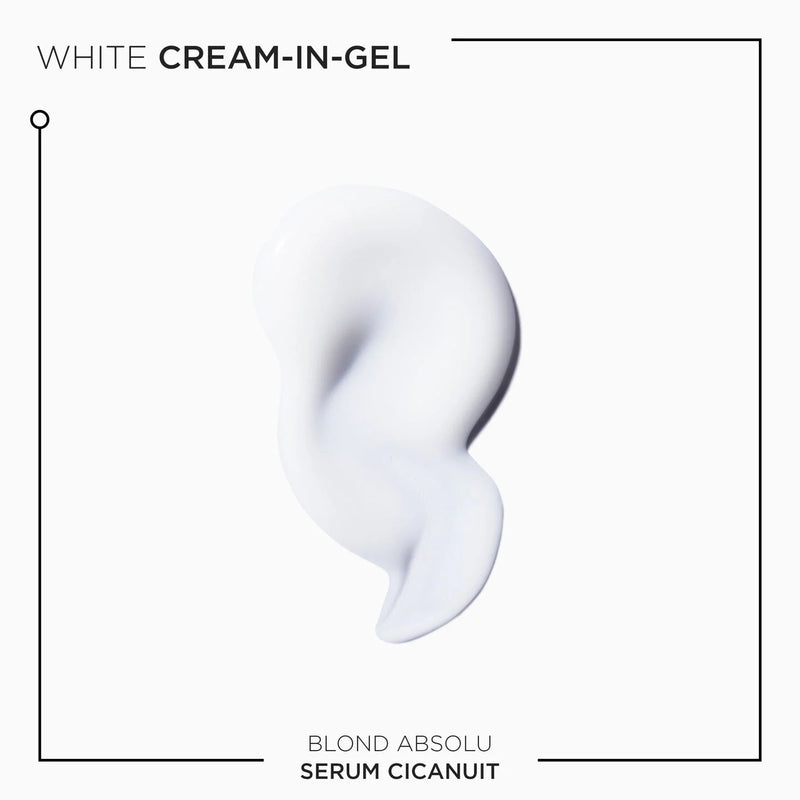 White cream-in-gel with 'Blond Absolu Serum Cicanuit' text on a light gray background