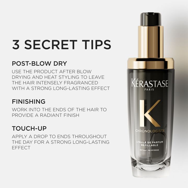 Kerastase Chronologiste hair product with usage instructions on a white background