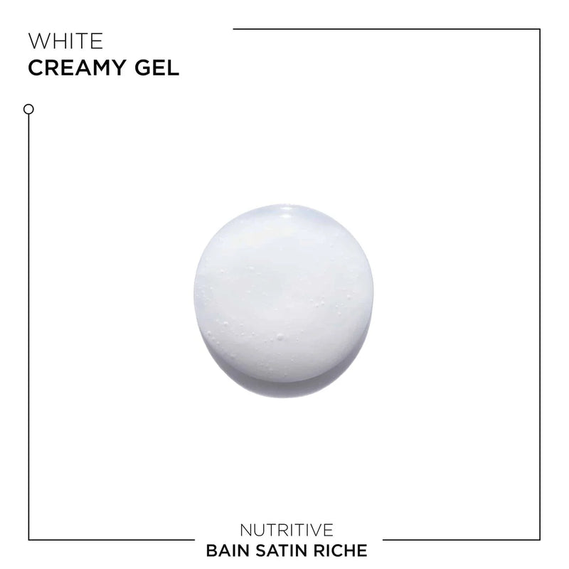 White creamy gel ball with text indicating 'White Creamy Gel' and 'Nutritive Bain Satin Riche'.