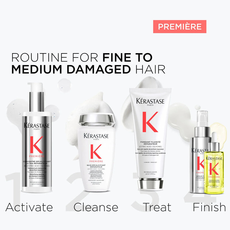 Kérastase hair care products for fine to medium damaged hair on a white background.