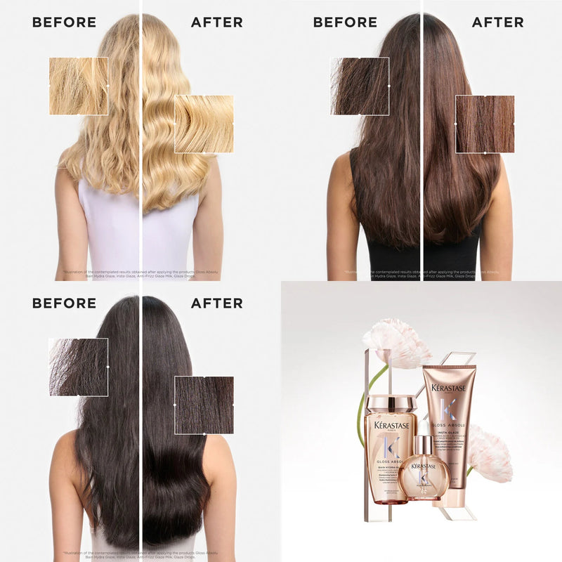 Before and after hair comparison with K?rastase products.