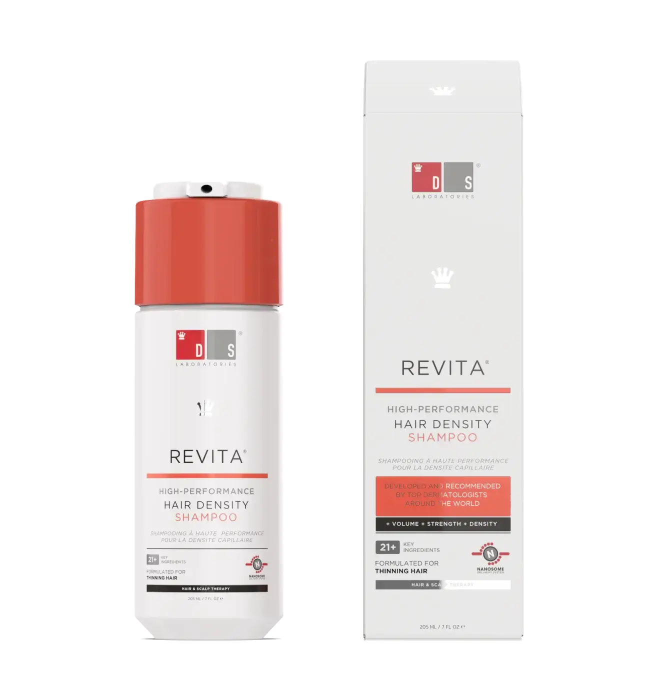 Revita high-performance hair density shampoo bottle and packaging on a white background
