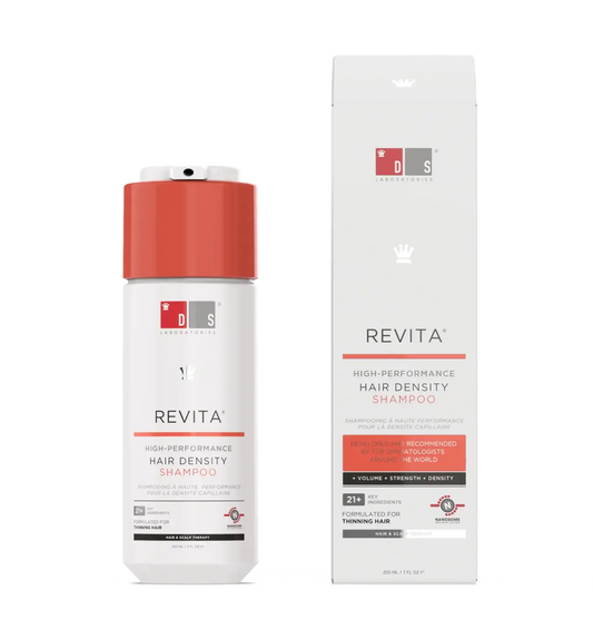 Revita high-performance hair density shampoo bottle and packaging on a white background