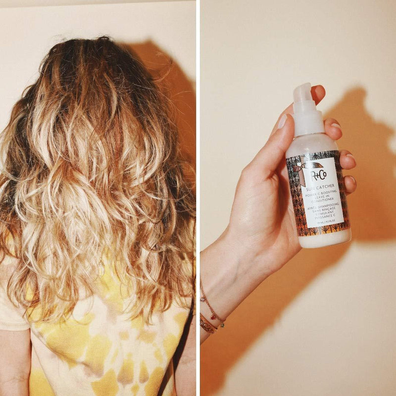 R+CO SUN CATCHER Power C Boosting Leave-In Conditioner Results Blonde Hair