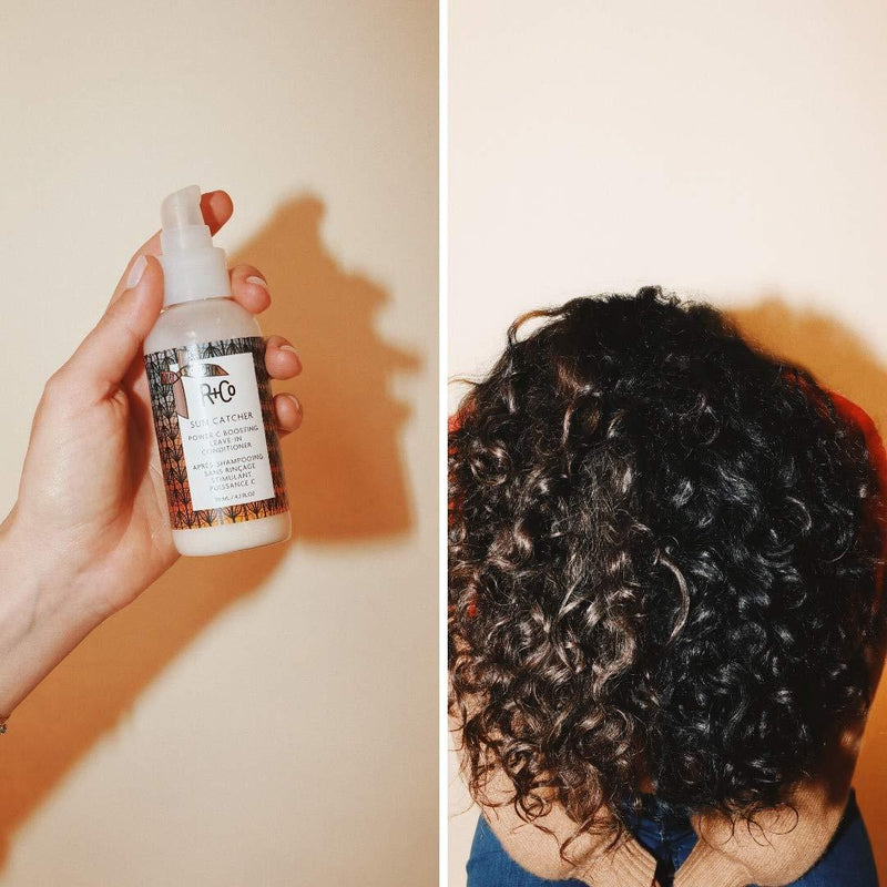 R+CO SUN CATCHER Power C Boosting Leave-In Conditioner Results Culry Hair